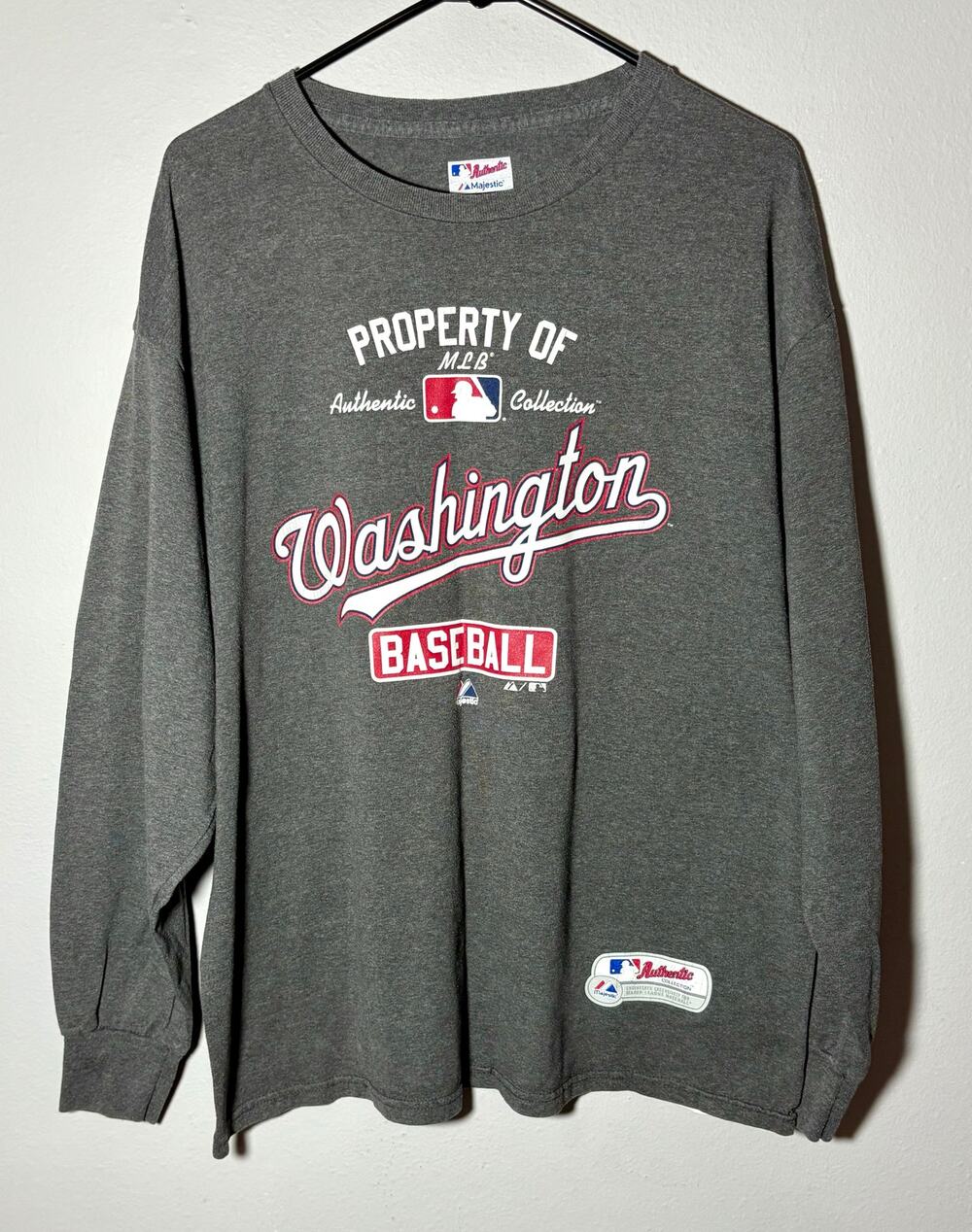Washington Nationals Majestic MLB Gray Long Sleeve T-Shirt Sz XL